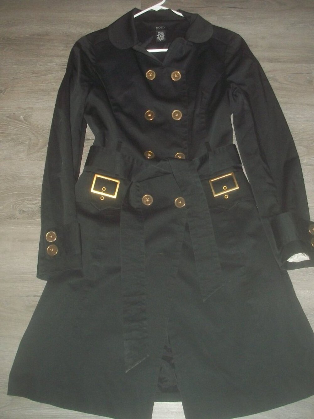 Victoria's Secret "Body By Victoria" black trench coat. lined. size 6 small
